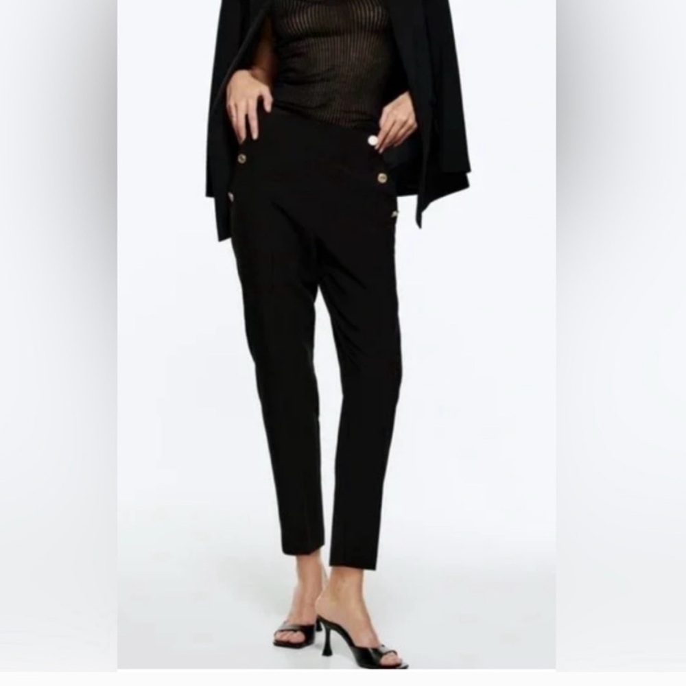 Navy Zara buttoned straight leg pants NWT